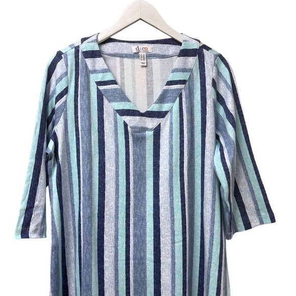 Denim & Co Blue Stripe Tunic Tee Large Petite V-Neck 3/4 Sleeve Womens Top NWOT - Picture 3 of 7